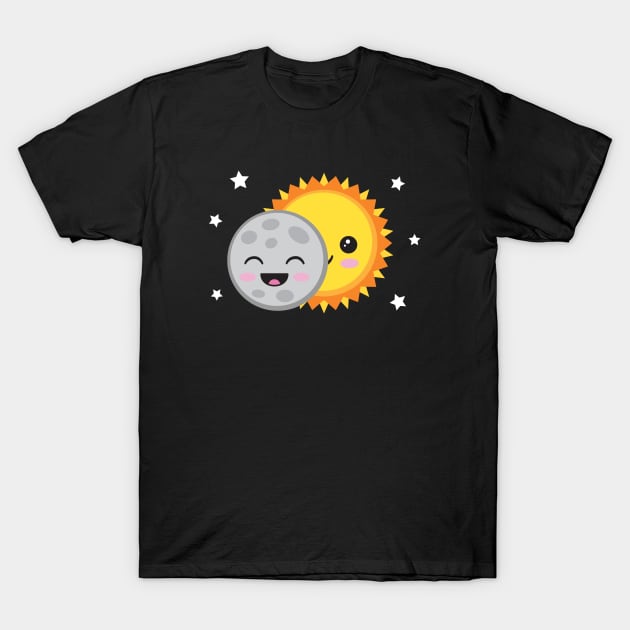 Cute Kawaii Solar Eclipse Cartoon T-Shirt by DesignLJK